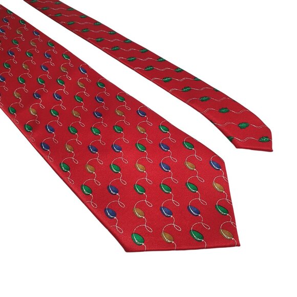 Red Holidays Lights Pattern Silk Necktie Christmas Lights Party Santa Caroling - Picture 2 of 5